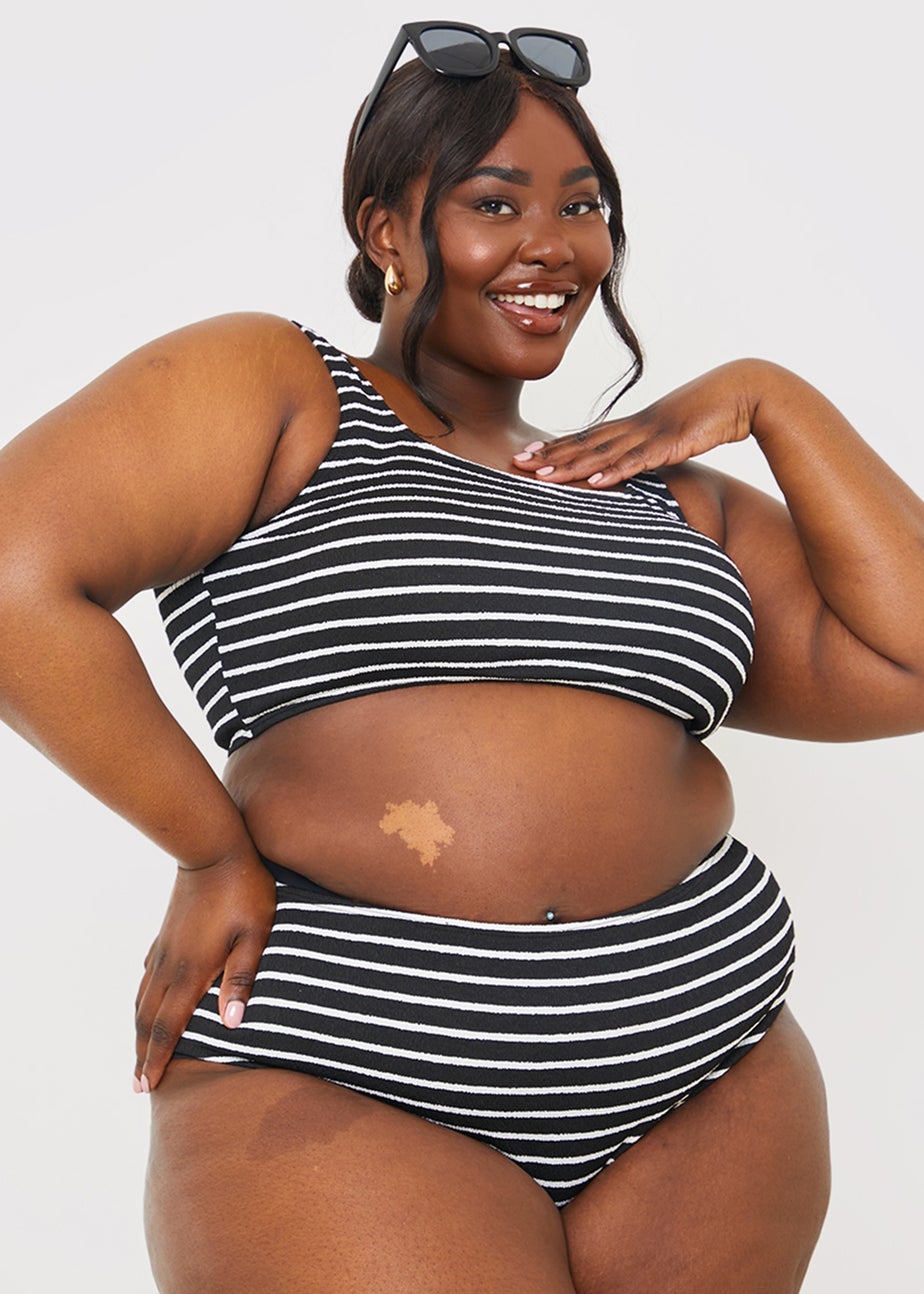 In The Style Black Crinkle Stripe Bikini Bottom