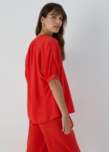 Red V-Neck Co Ord Blouse