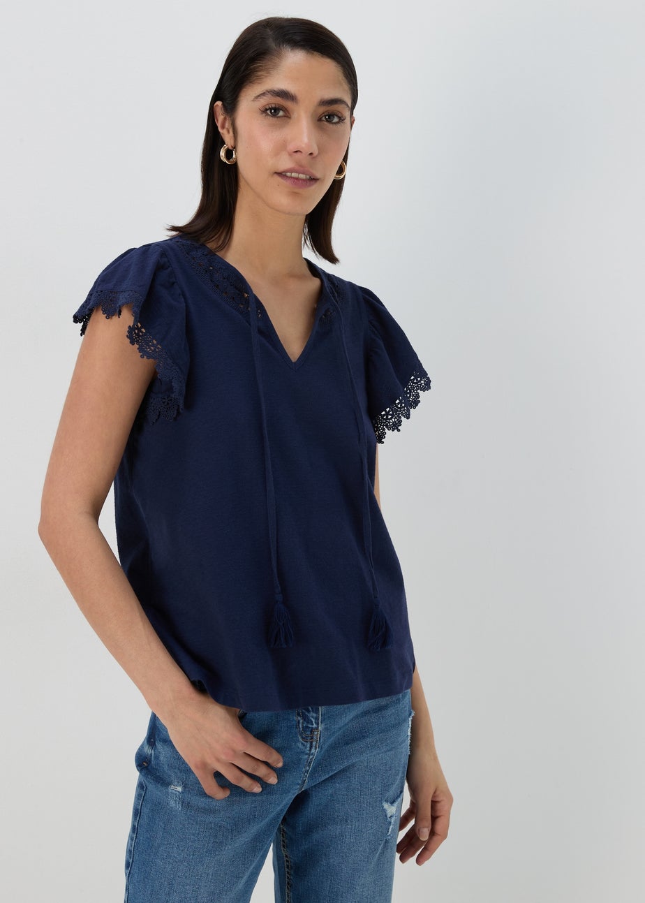 Navy Textured Lace Top