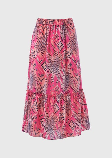 Papaya Petite Pink Aztec Print Midi Skirt