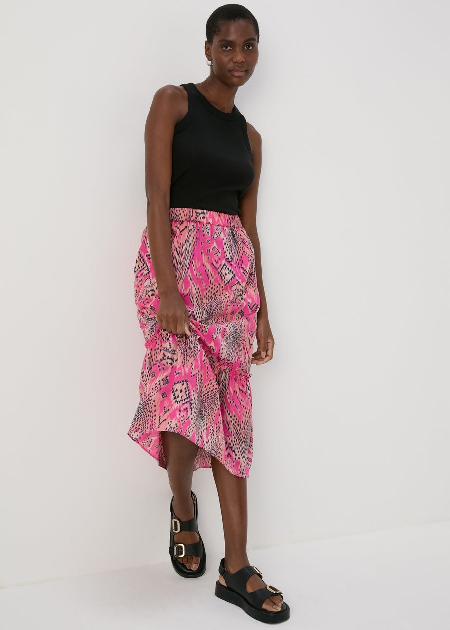 Papaya Petite Pink Aztec Print Midi Skirt