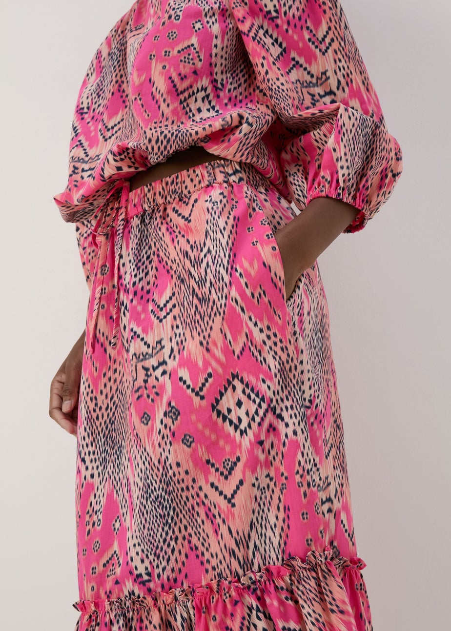 Papaya Petite Pink Aztec Print Midi Skirt