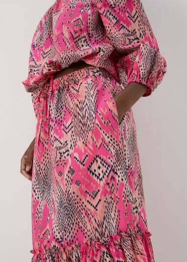 Papaya Petite Pink Aztec Print Midi Skirt