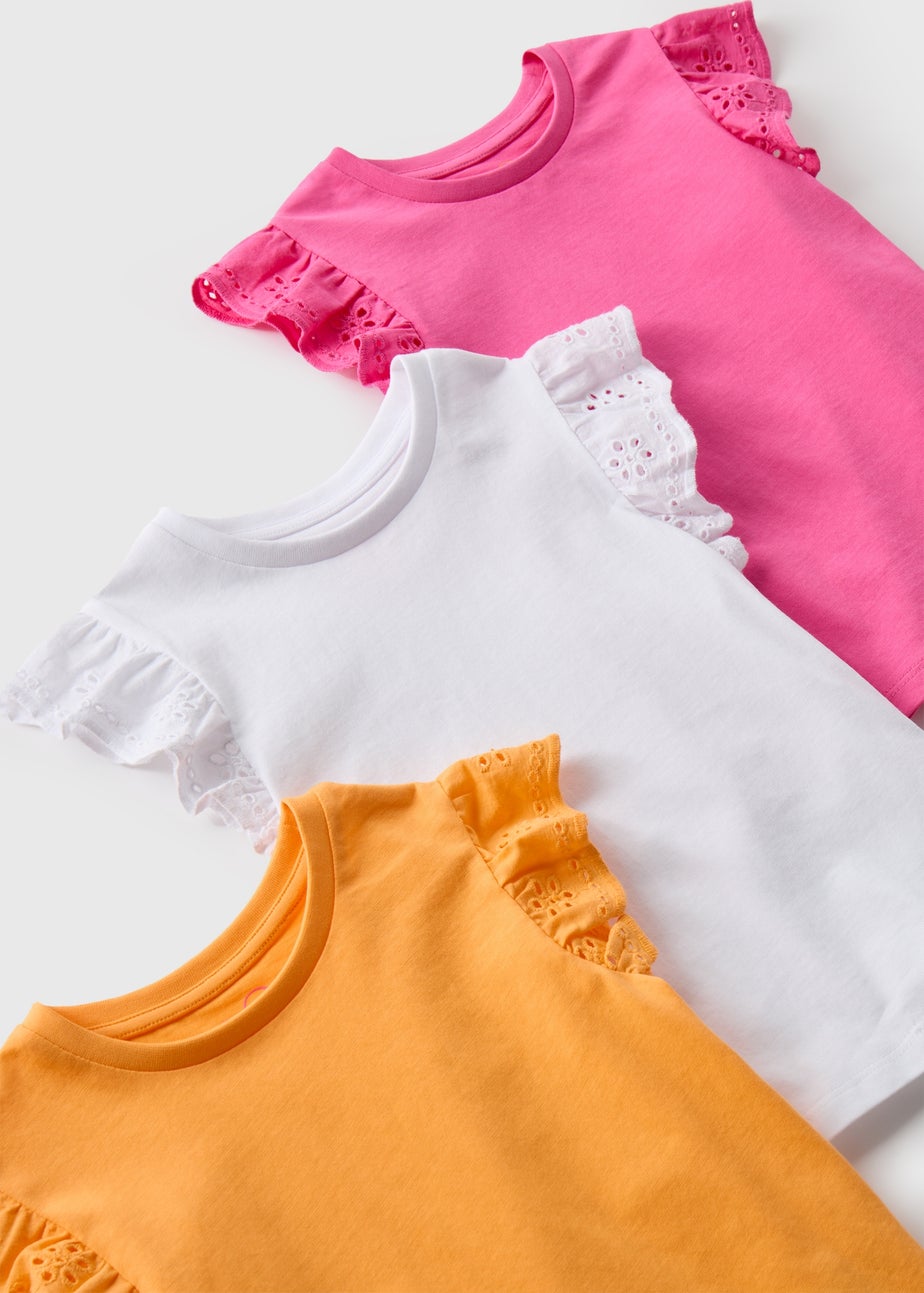 Girls 3 Pack Hot Pink Schiffli Frill Vest (1-7yrs)