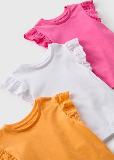 Girls 3 Pack Hot Pink Schiffli Frill Vest (1-7yrs)