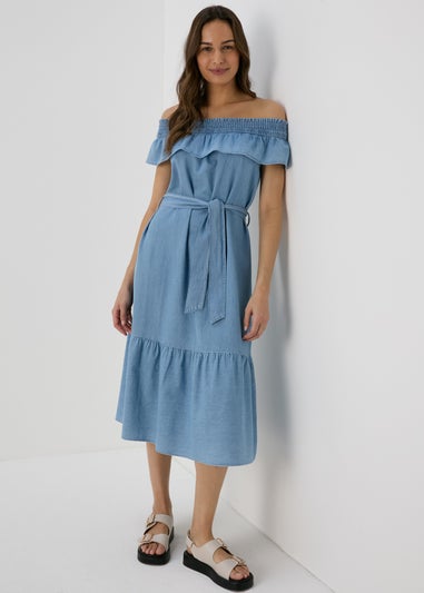 Light Wash Bardot Midi Dress