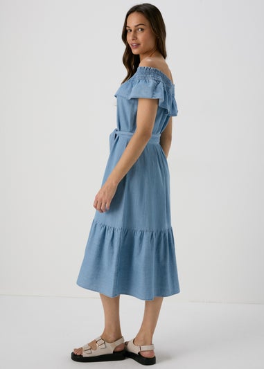 Light Wash Bardot Midi Dress