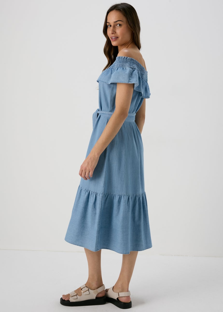 Light Wash Bardot Midi Dress