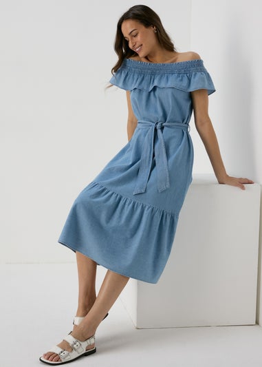 Light Wash Bardot Midi Dress