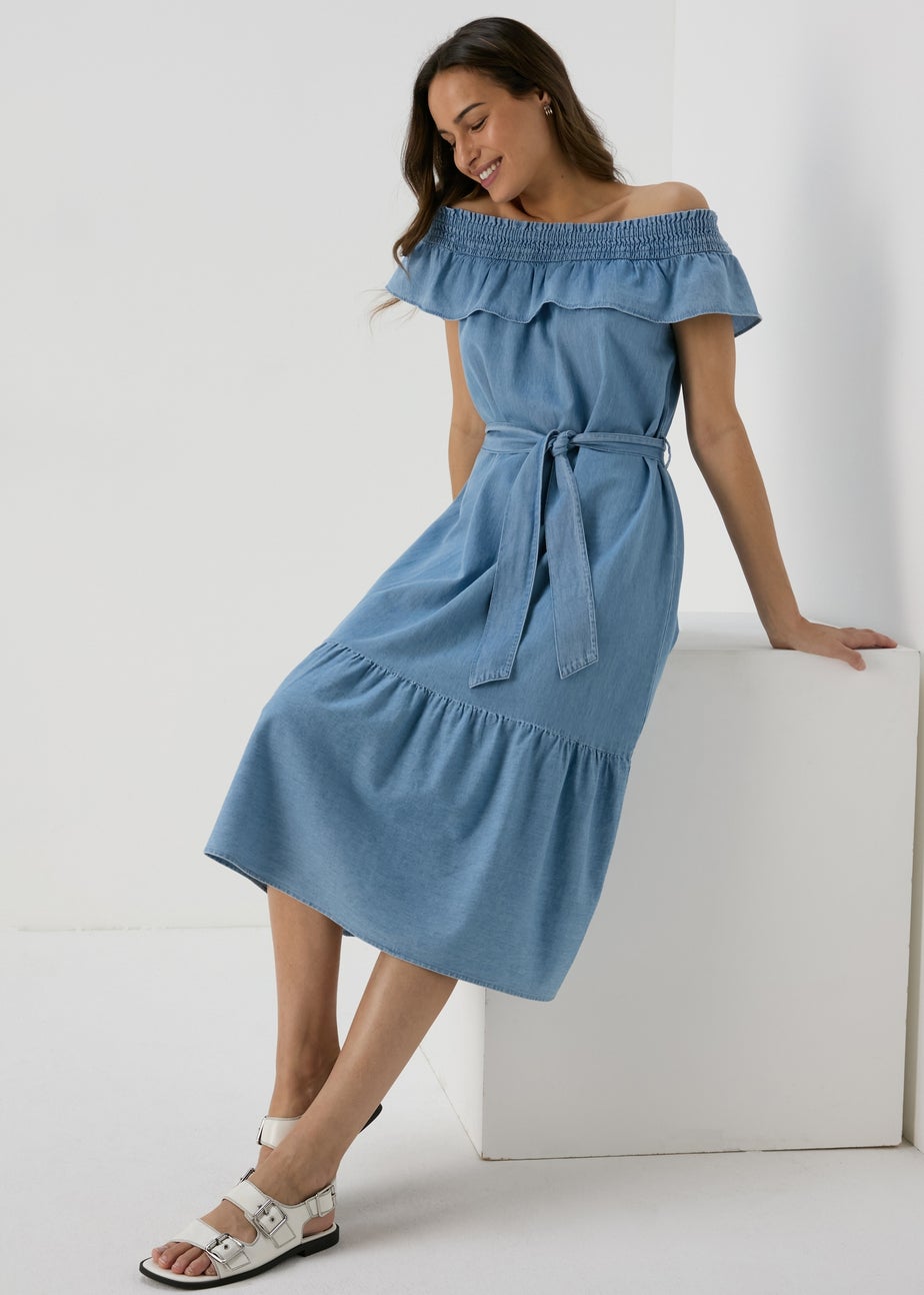 Light Wash Bardot Midi Dress