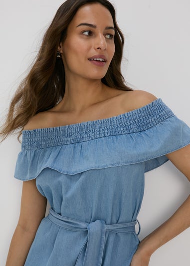 Light Wash Bardot Midi Dress