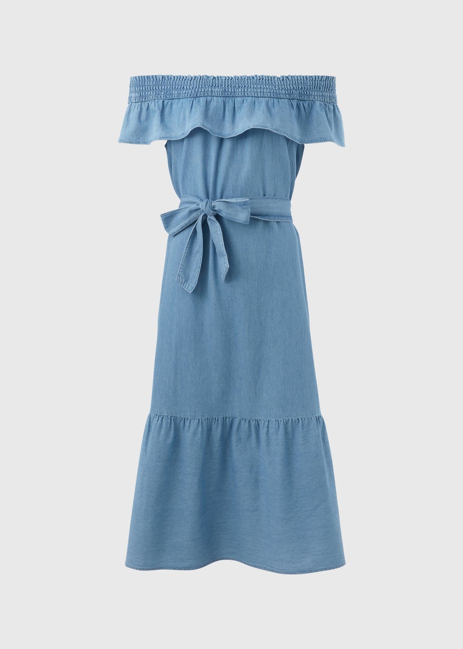 Light Wash Bardot Midi Dress