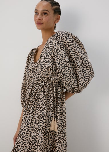 Papaya Petite Brown Leopard Print Cotton Midi Dress