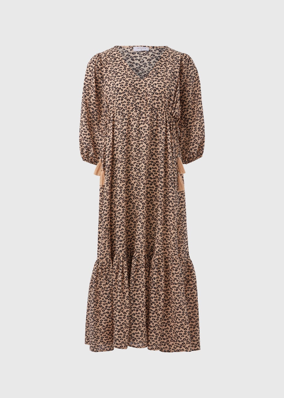 Papaya Petite Brown Leopard Print Cotton Midi Dress
