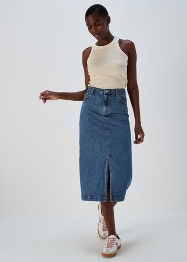 Papaya Petite Mid Wash Midi Denim Skirt
