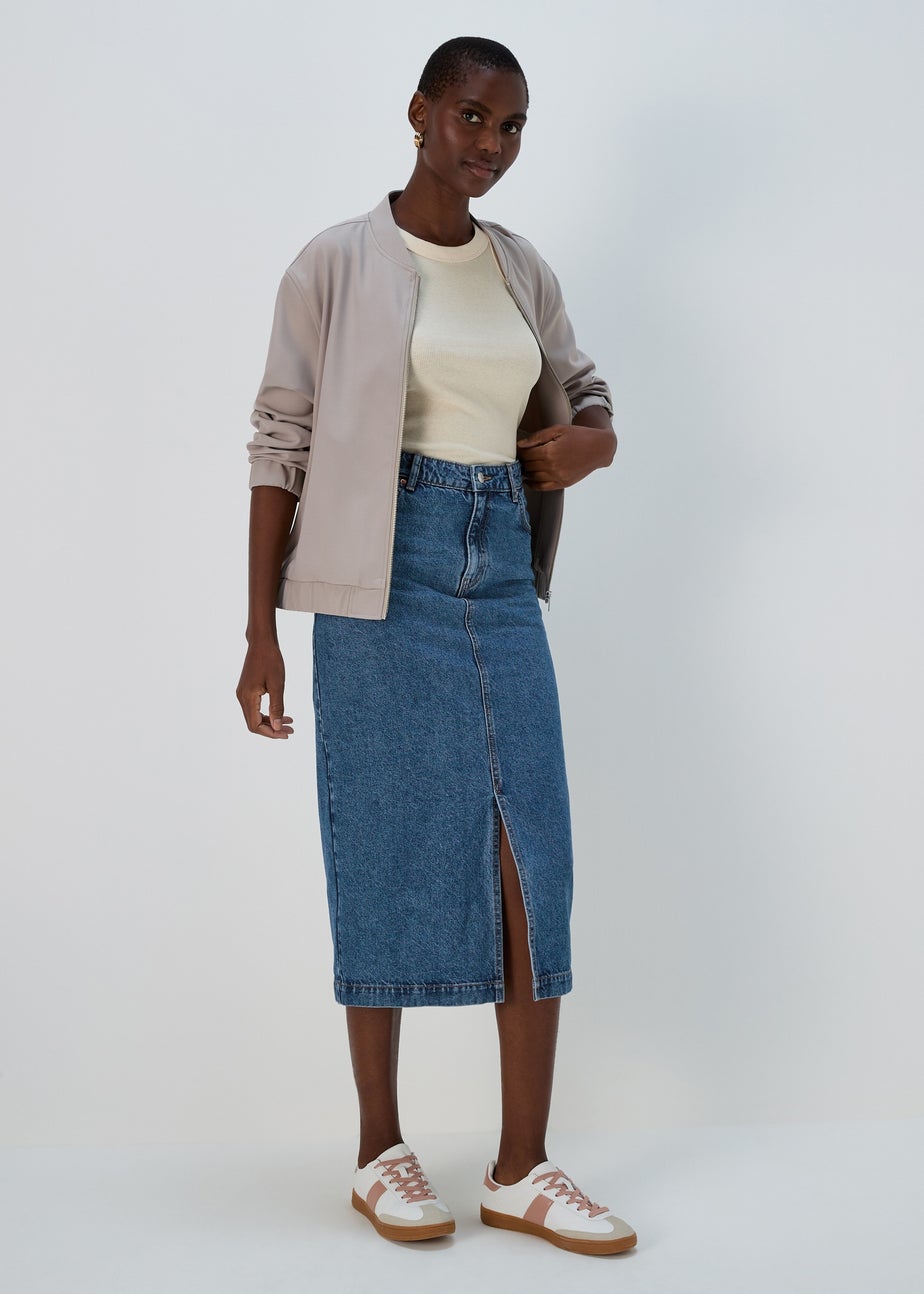 Papaya Petite Mid Wash Midi Denim Skirt