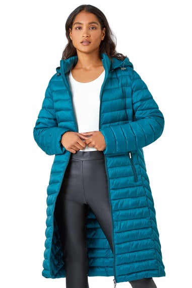 Roman Teal Longline Hooded Padded Coat
