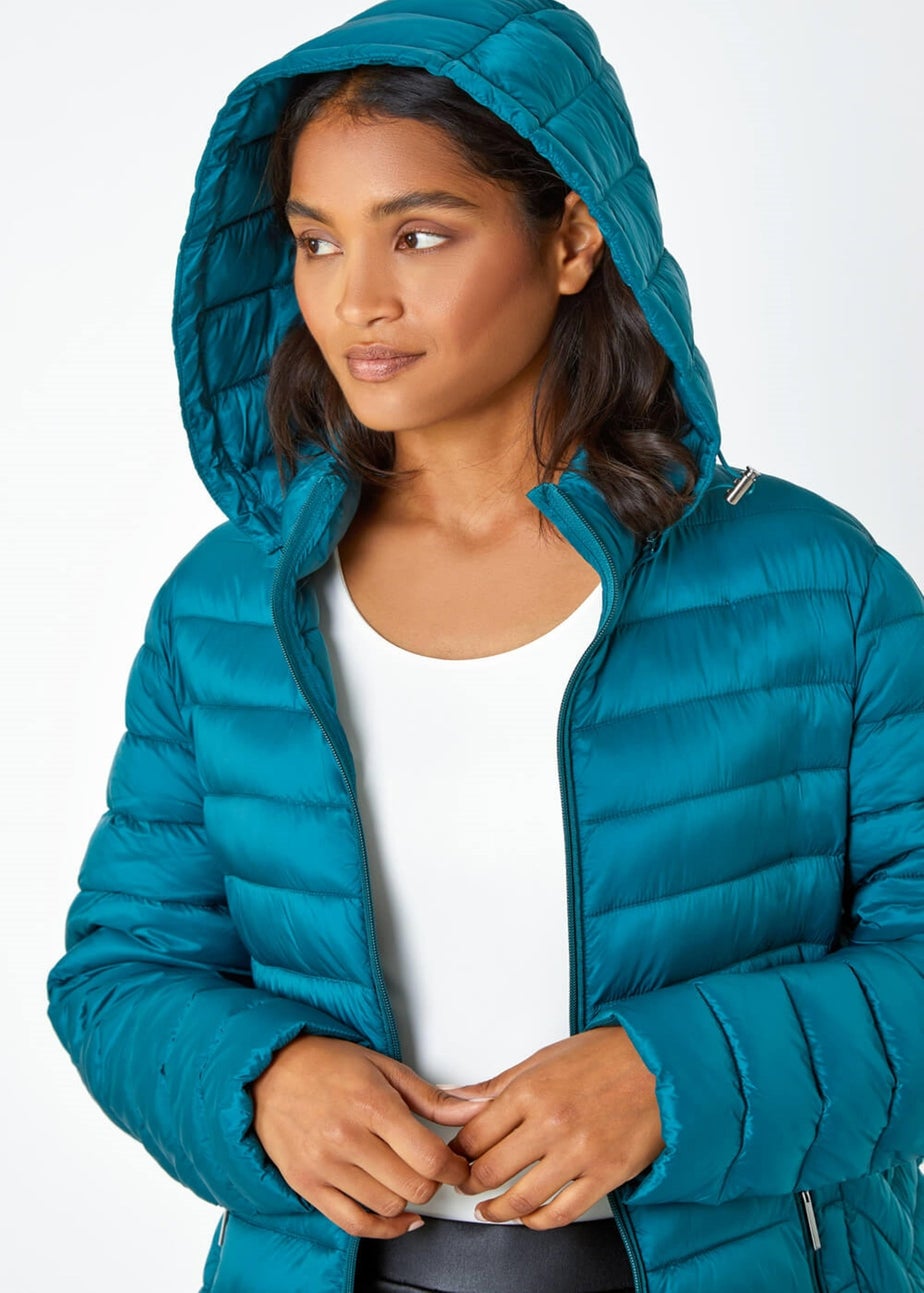 Roman Teal Longline Hooded Padded Coat