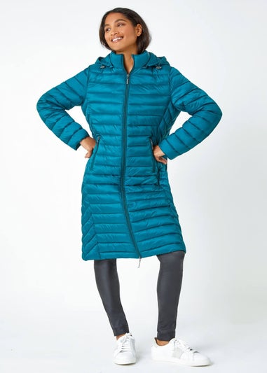 Roman Teal Longline Hooded Padded Coat