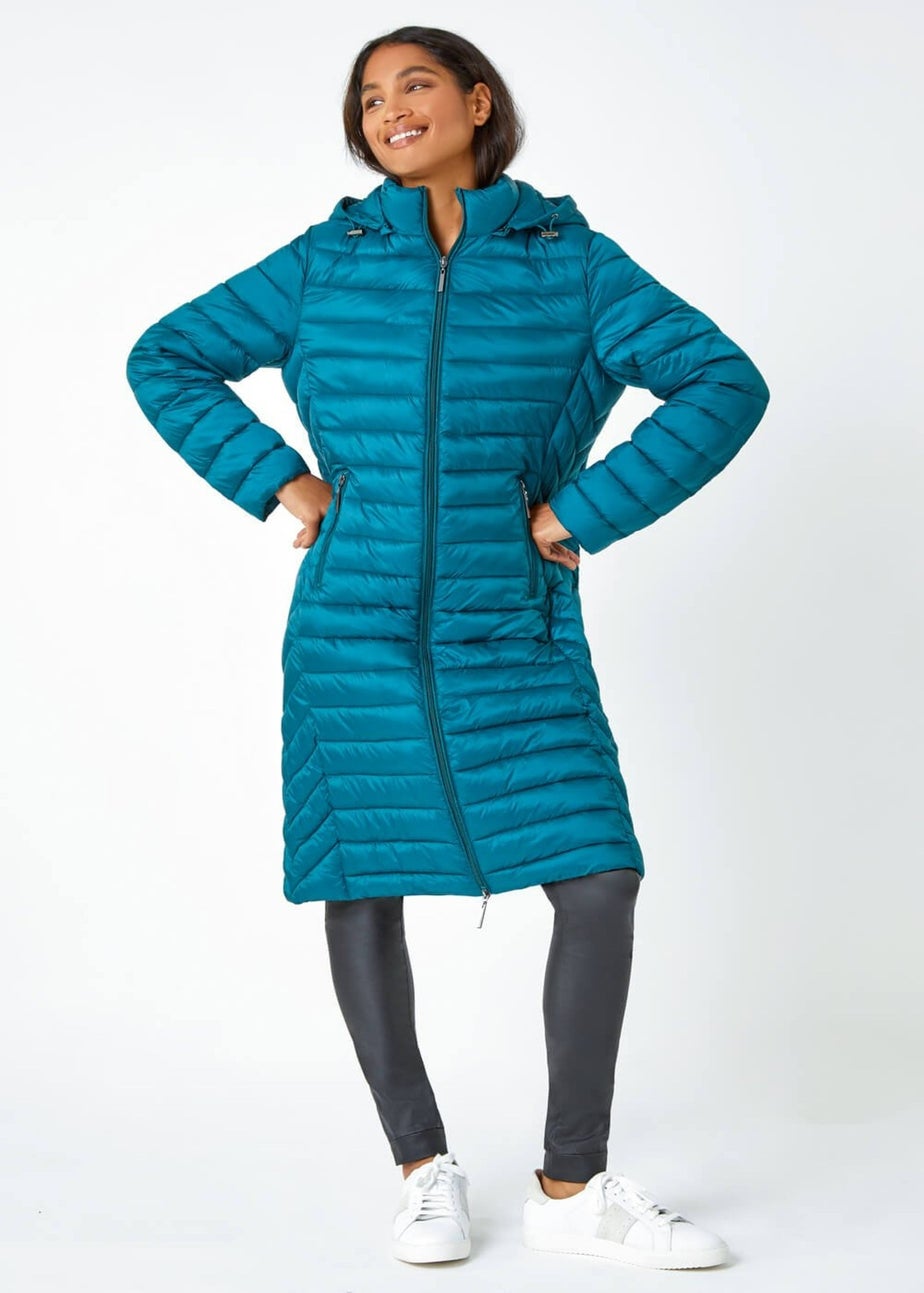 Roman Teal Longline Hooded Padded Coat