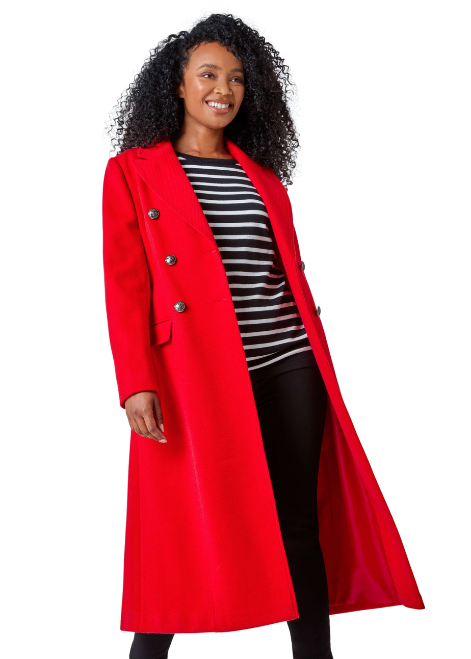 Roman Petite Red Longline Belted Military Coat