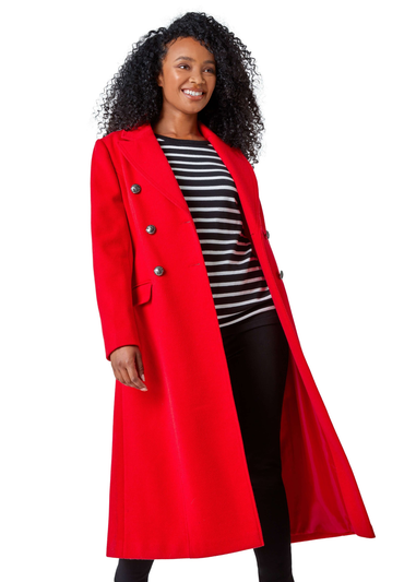 Roman Petite Red Longline Belted Military Coat