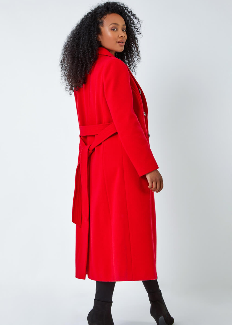 Roman Petite Red Longline Belted Military Coat