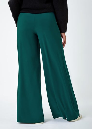Roman Teal Elastic Waist Wide Leg Stretch Trousers
