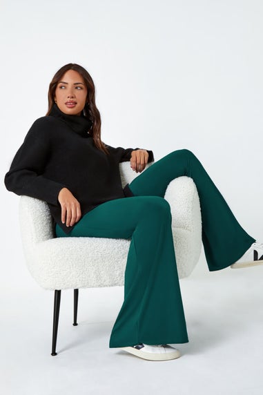 Roman Teal Elastic Waist Wide Leg Stretch Trousers