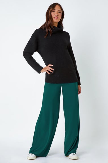 Roman Teal Elastic Waist Wide Leg Stretch Trousers