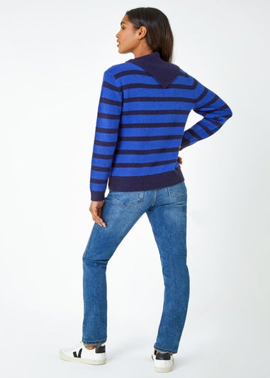 Roman Royal Blue Stripe Cowl Neck Button Jumper