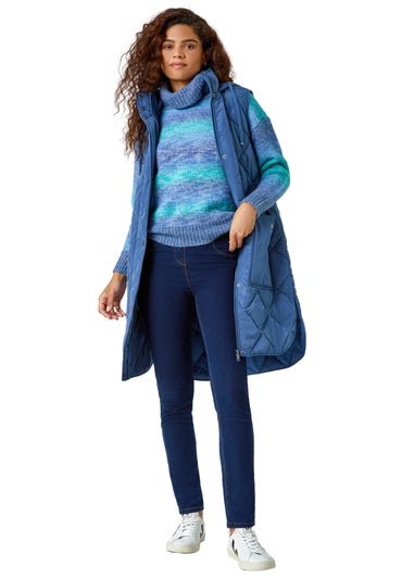 Roman Steel Blue Diamond Quilted Longline Gilet