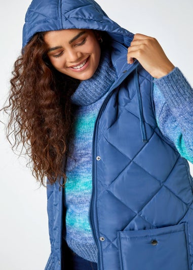 Roman Steel Blue Diamond Quilted Longline Gilet
