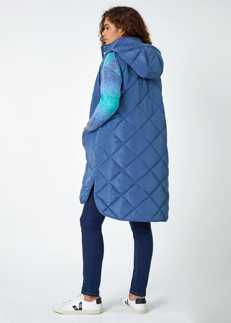Roman Steel Blue Diamond Quilted Longline Gilet