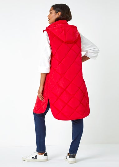 Roman Red Diamond Quilted Longline Gilet