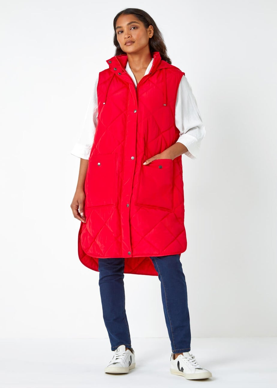 Roman Red Diamond Quilted Longline Gilet