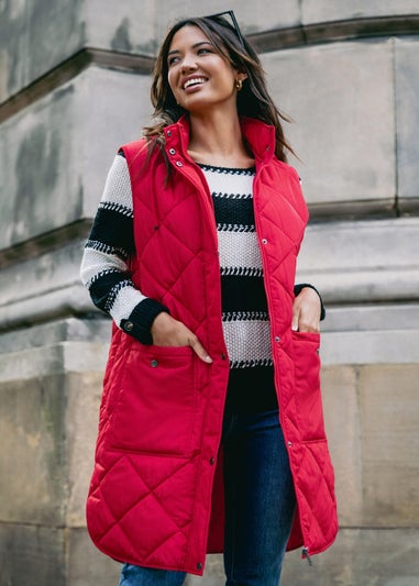 Roman Red Diamond Quilted Longline Gilet