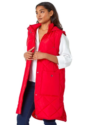 Roman Red Diamond Quilted Longline Gilet
