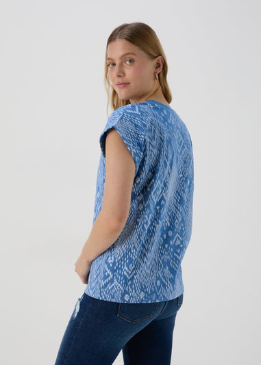 Blue Printed Relaxed Fit T-Shirt