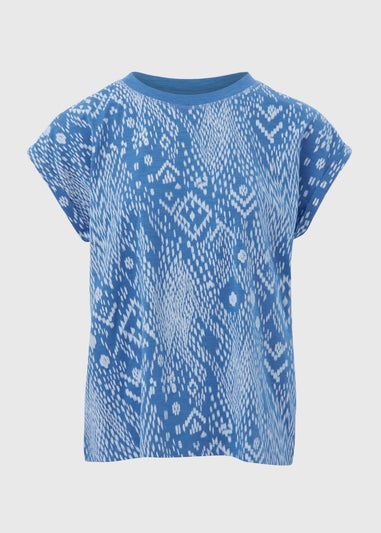 Blue Printed Relaxed Fit T-Shirt