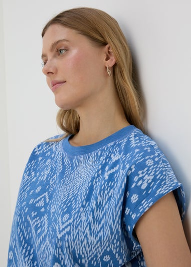 Blue Printed Relaxed Fit T-Shirt