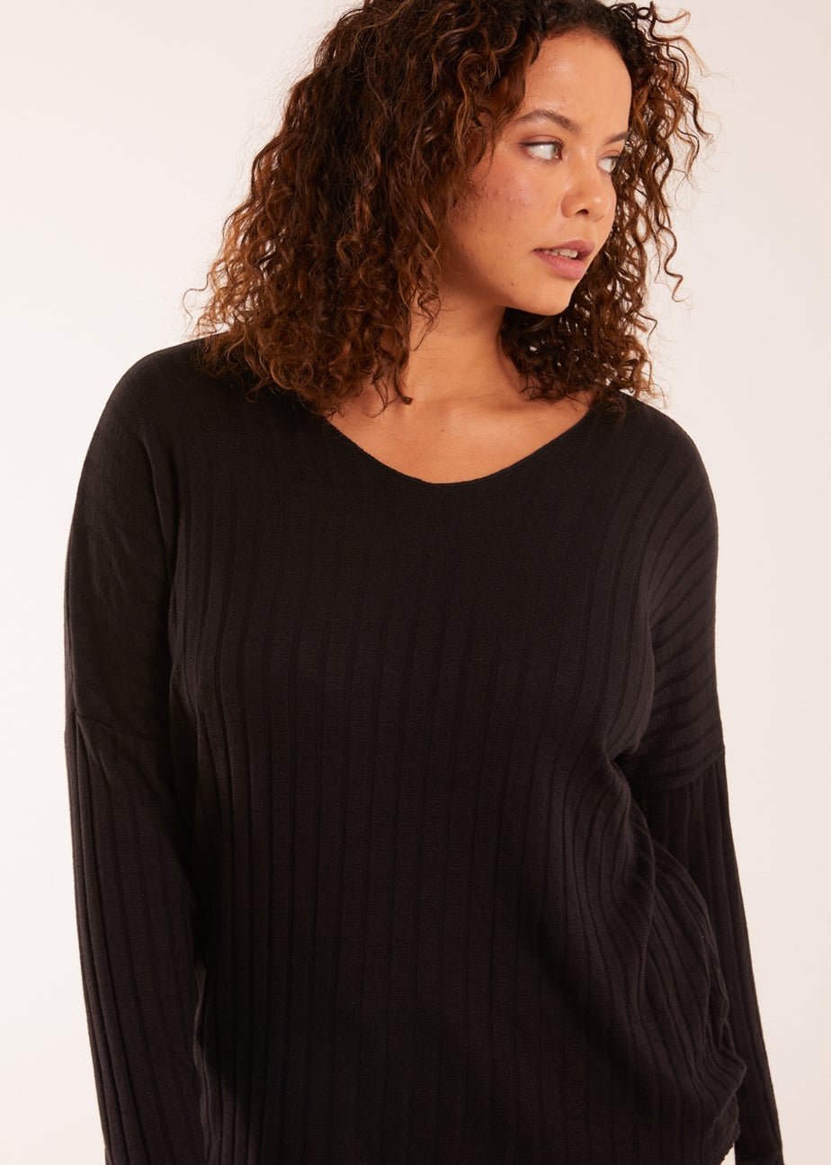 Blue Vanilla Black V-Neck Ribbed Jumper