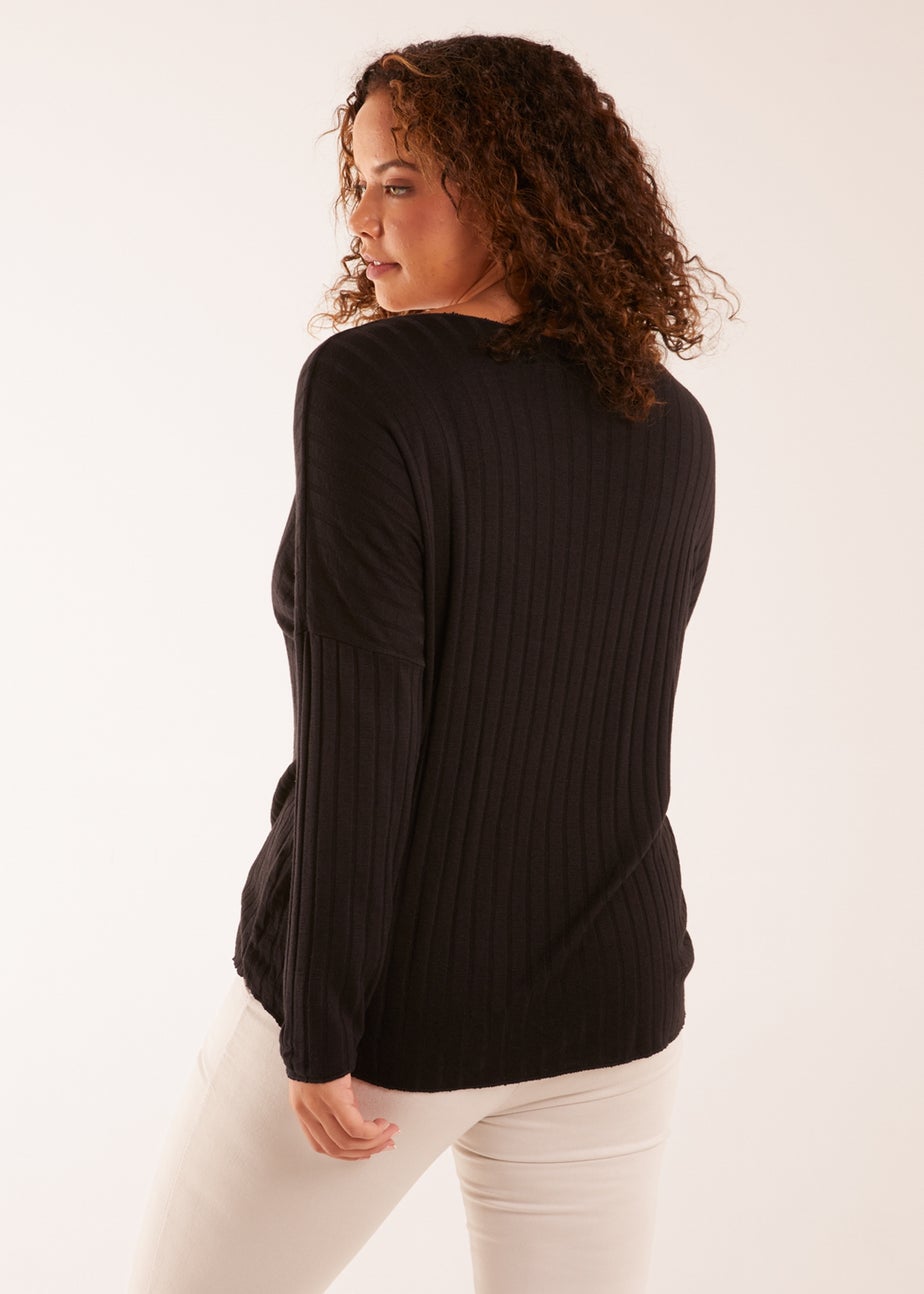 Blue Vanilla Black V-Neck Ribbed Jumper