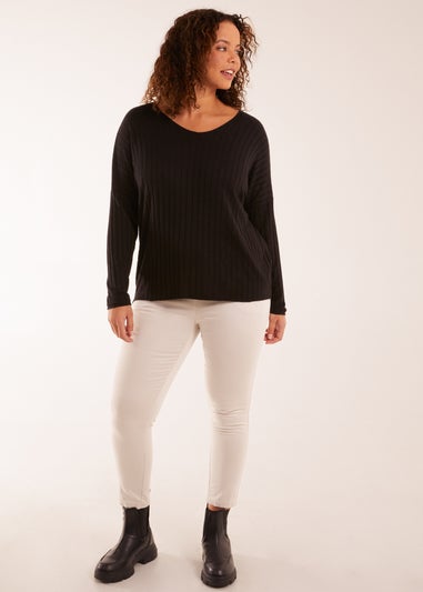 Blue Vanilla Black V-Neck Ribbed Jumper