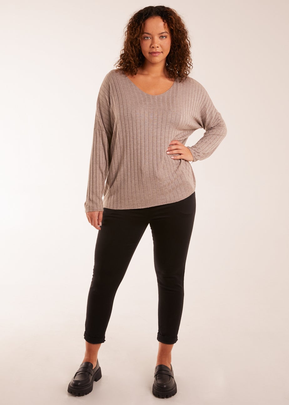 Blue Vanilla Mocha V-Neck Ribbed Jumper
