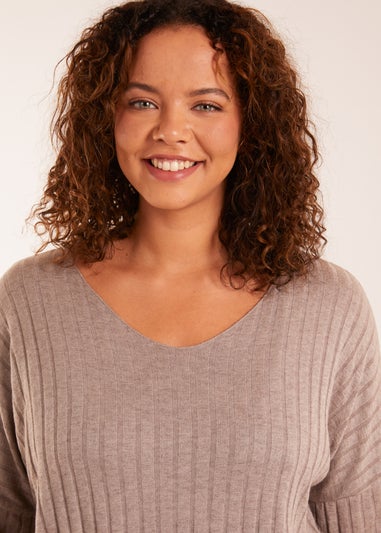 Blue Vanilla Mocha V-Neck Ribbed Jumper