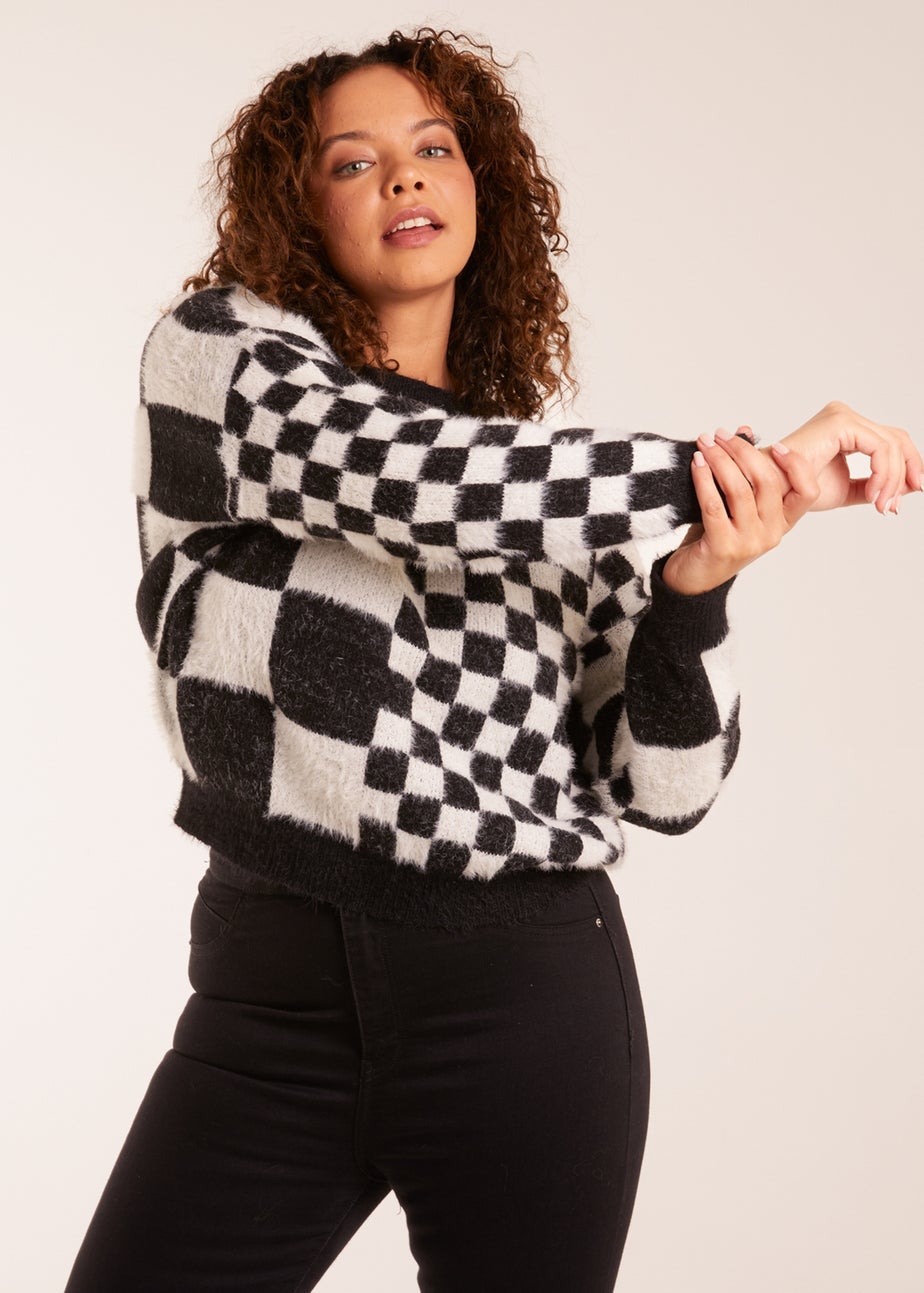 Blue Vanilla Black Fluffy Check Jumper
