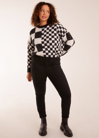 Blue Vanilla Black Fluffy Check Jumper