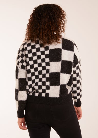 Blue Vanilla Black Fluffy Check Jumper