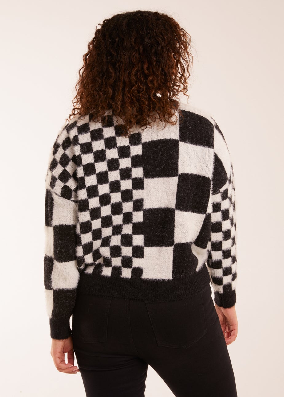 Blue Vanilla Black Fluffy Check Jumper